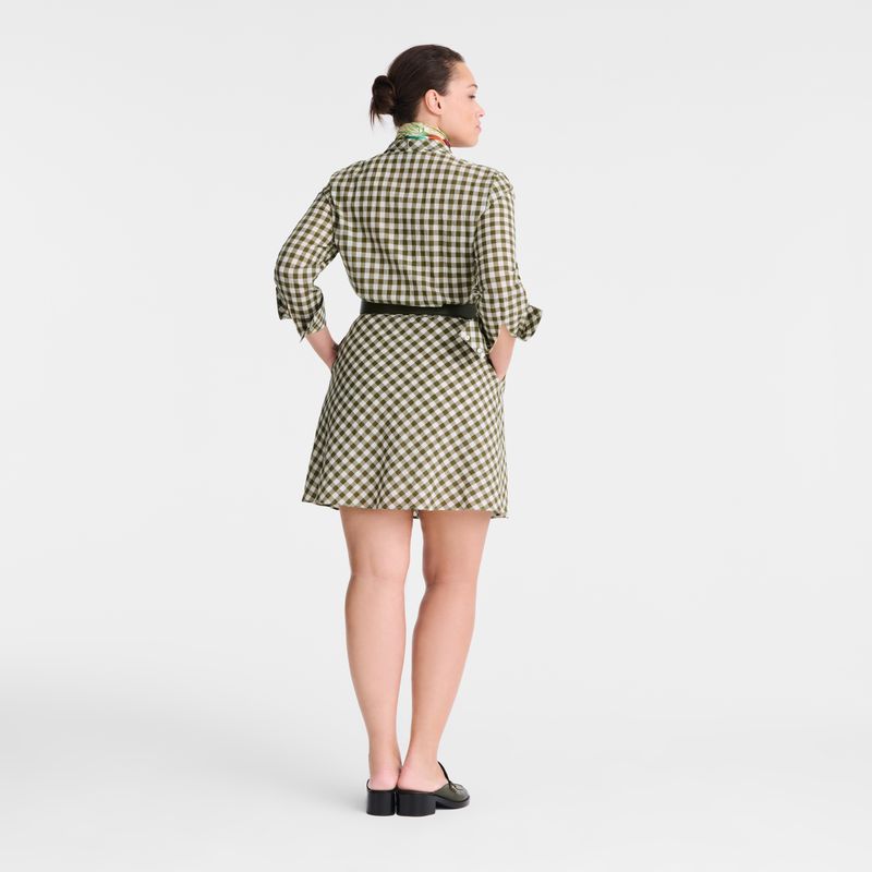 Longchamp Vichy Jacquard Women Dress Olive | Australia-736NZHSQL
