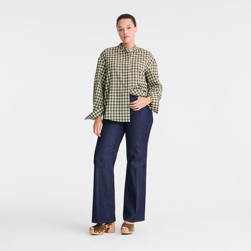 Longchamp Vichy Jacquard Women Shirts Olive | Australia-429ZPUNXL