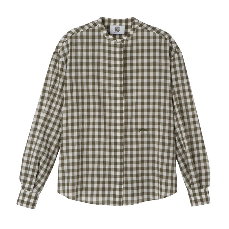Longchamp Vichy Jacquard Women Shirts Olive | Australia-429ZPUNXL