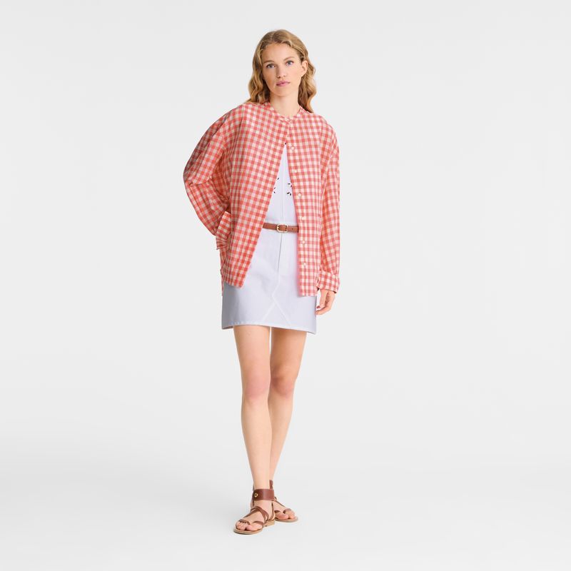 Longchamp Vichy Jacquard Women Shirts Pink | Australia-026DABCKH