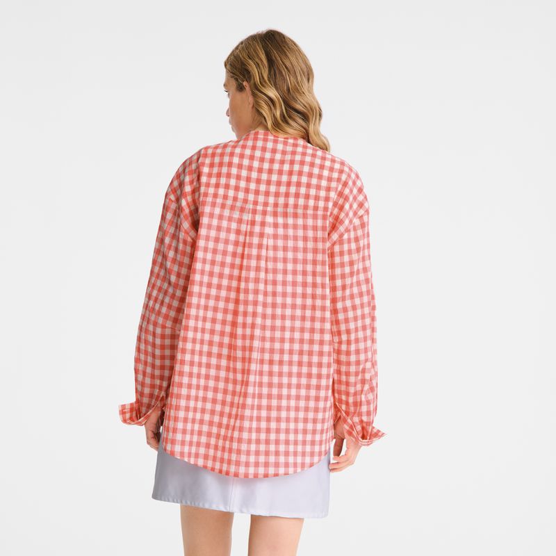Longchamp Vichy Jacquard Women Shirts Pink | Australia-026DABCKH