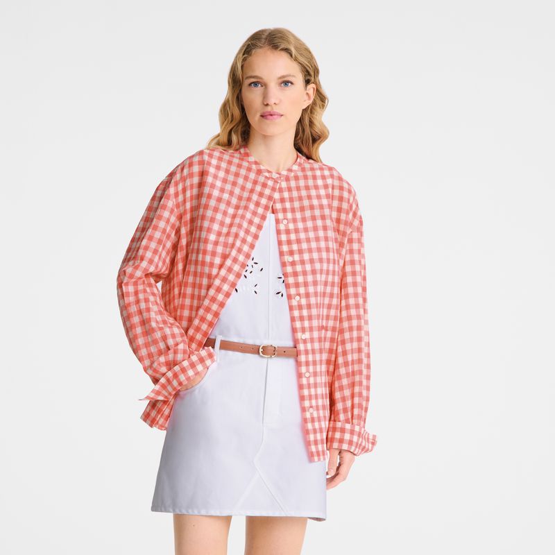 Longchamp Vichy Jacquard Women Shirts Pink | Australia-026DABCKH
