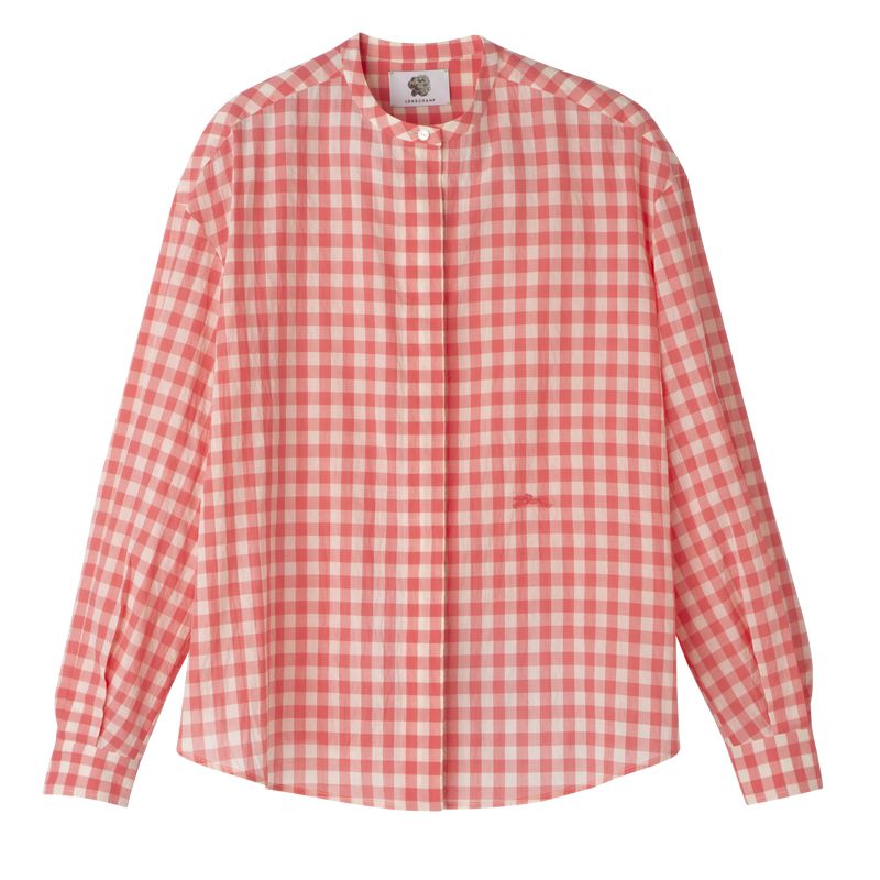 Longchamp Vichy Jacquard Women Shirts Pink | Australia-026DABCKH
