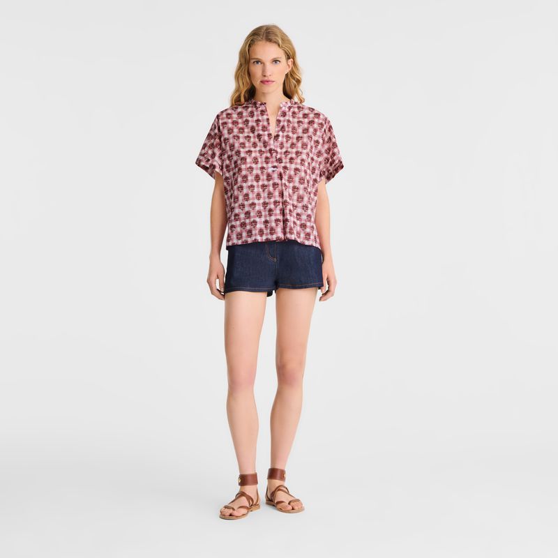 Longchamp Vichy Print Veil Women Blouse Pink | Australia-580EJUPBC
