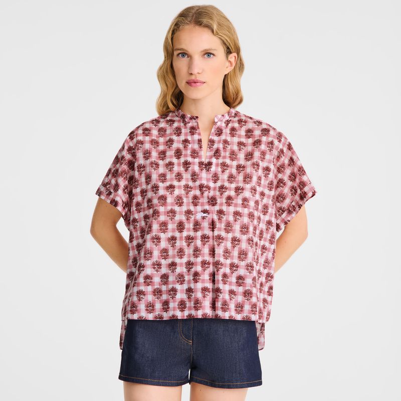 Longchamp Vichy Print Veil Women Blouse Pink | Australia-580EJUPBC