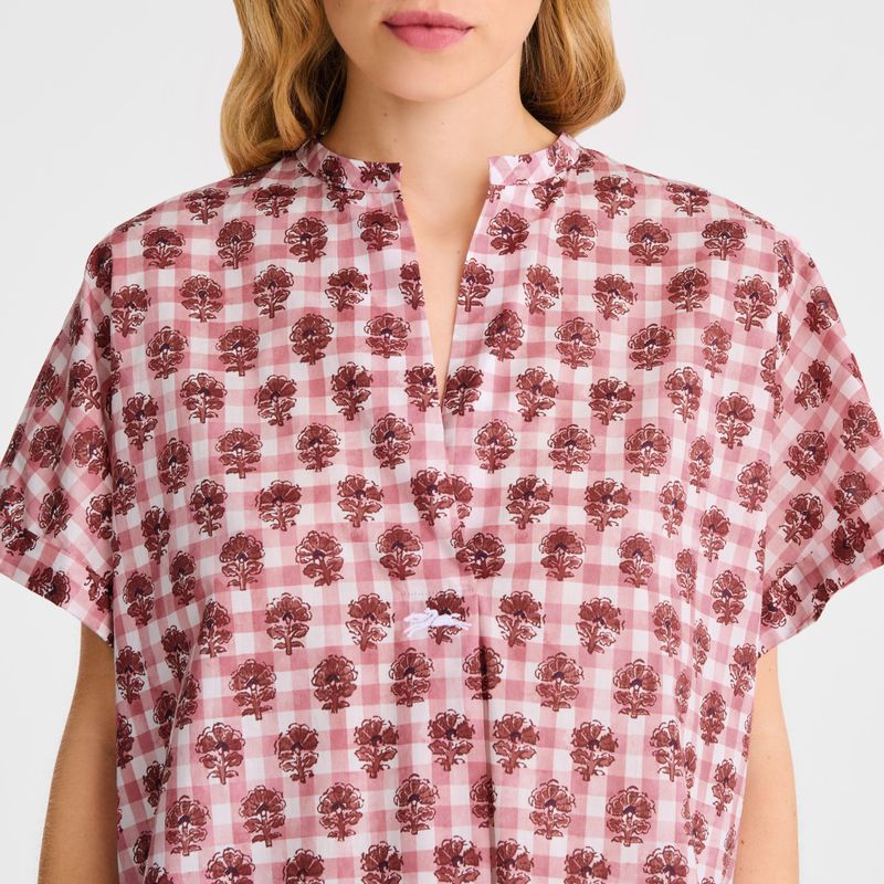 Longchamp Vichy Print Veil Women Blouse Pink | Australia-580EJUPBC