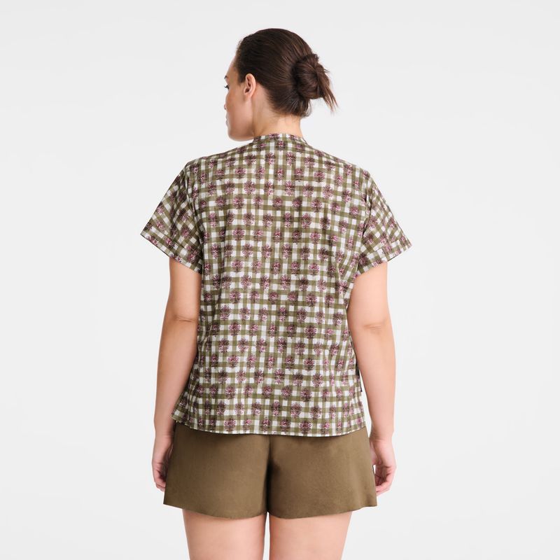 Longchamp Vichy Print Veil Women Blouse Olive | Australia-172GMJRVC
