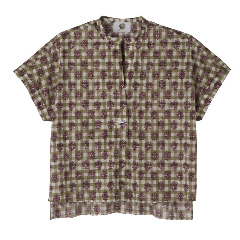 Longchamp Vichy Print Veil Women Blouse Olive | Australia-172GMJRVC
