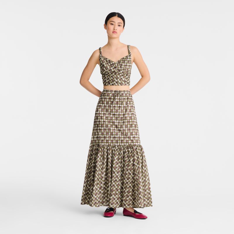 Longchamp Vichy Print Veil Women Top Olive | Australia-248FMEXDK