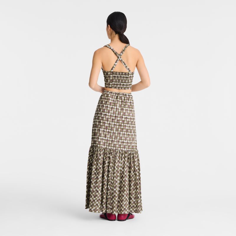 Longchamp Vichy Print Veil Women Top Olive | Australia-248FMEXDK
