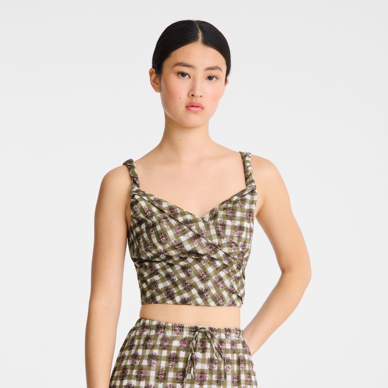 Longchamp Vichy Print Veil Women Top Olive | Australia-248FMEXDK