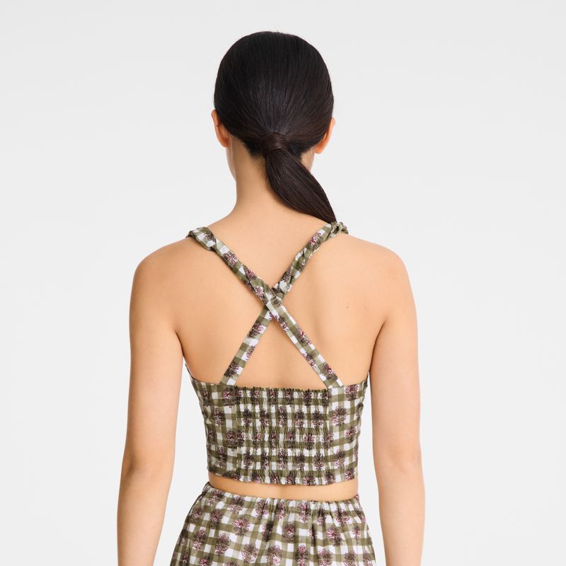 Longchamp Vichy Print Veil Women Top Olive | Australia-248FMEXDK