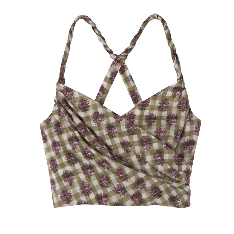 Longchamp Vichy Print Veil Women Top Olive | Australia-248FMEXDK