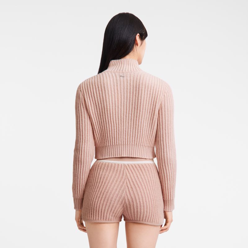 Longchamp Zip Collar Short Women Cardigan Beige | Australia-126SGZYKP