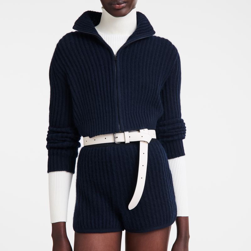 Longchamp Zip Collar Short Women Cardigan Navy | Australia-251ZAOUHC