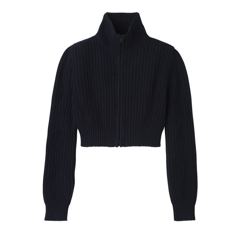 Longchamp Zip Collar Short Women Cardigan Navy | Australia-251ZAOUHC