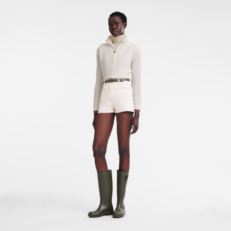 Longchamp Zip Collar Short Women Cardigan Cream | Australia-208XKEOBS