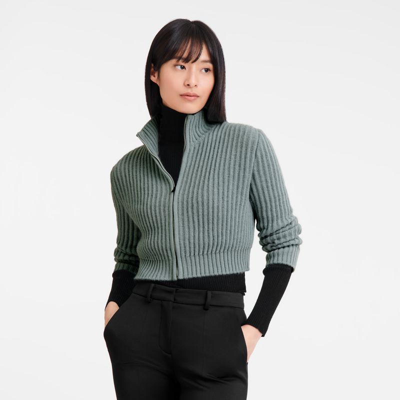 Longchamp Zip Collar Short Women Cardigan Blue | Australia-860YIDHCA