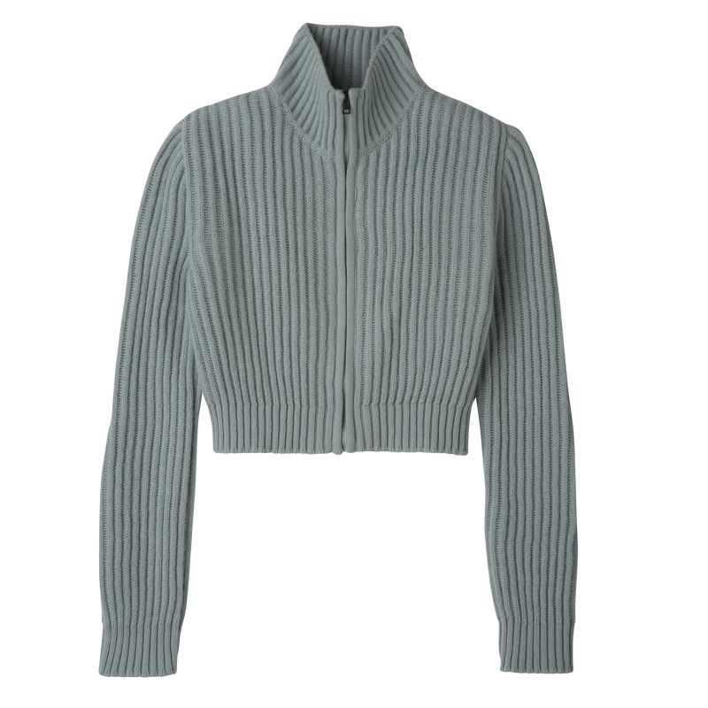 Longchamp Zip Collar Short Women Cardigan Blue | Australia-860YIDHCA